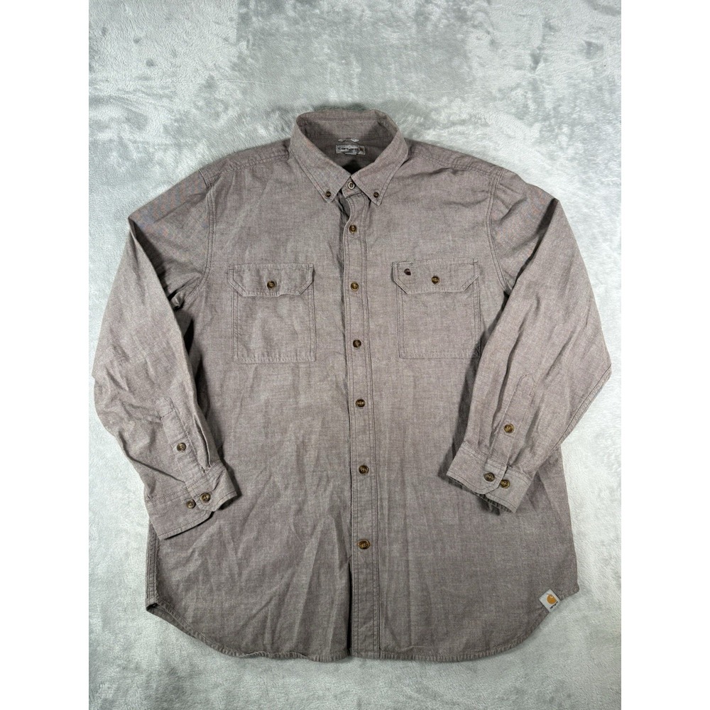 Carhartt Shirt Mens XL Brown Chambray Fort Long Sleeve Button Up
